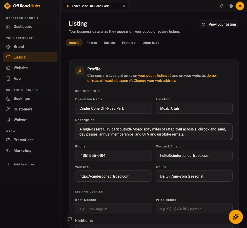 Great Outdoor Hubs cockpit: Directory listing